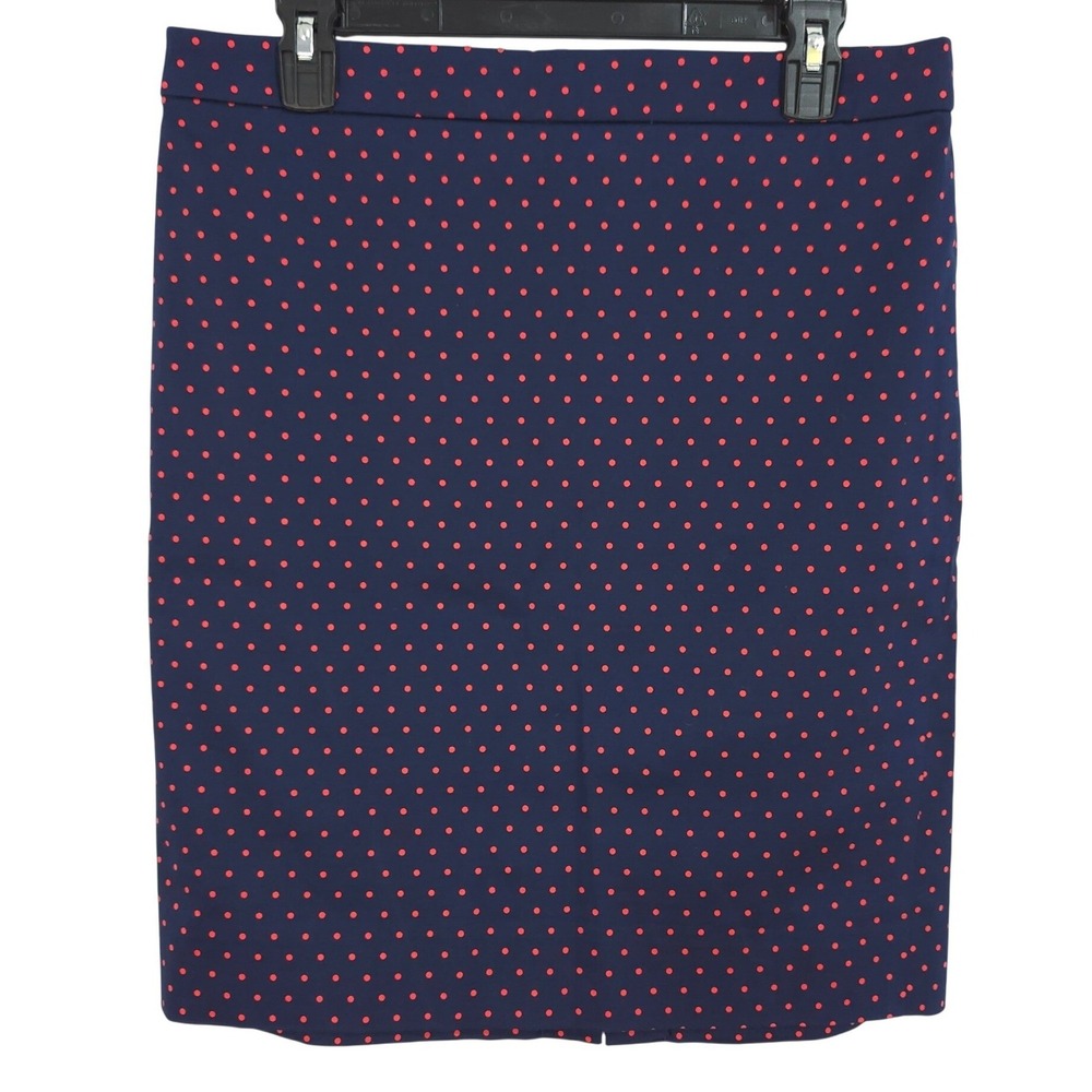 J.Crew Sateen Polka Dot Pencil Skirt Size 8 Navy Cerise Cotton Stretch Career